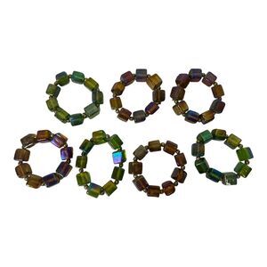 Pier 1 Green Glass Napkin Rings Holder Set of 7